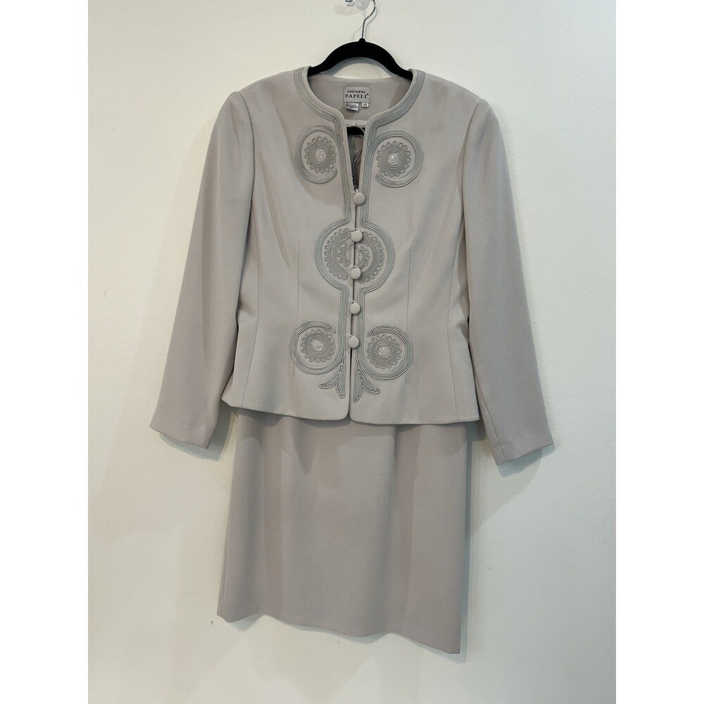 Adrianna Papell Size 10 Jacket & Skirt Suit Set Cream Sequins Vintage